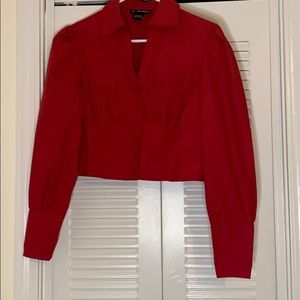 Red button down crop shirt